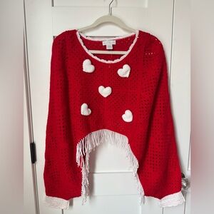 House of Harlow 1960 Red Heart Acrylic Poncho Sweater One Size NWOT